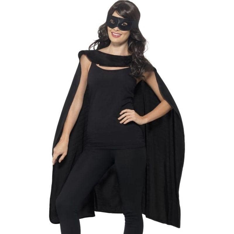 Cape Eyemask Adult Black Superhero Costume Accessory 3