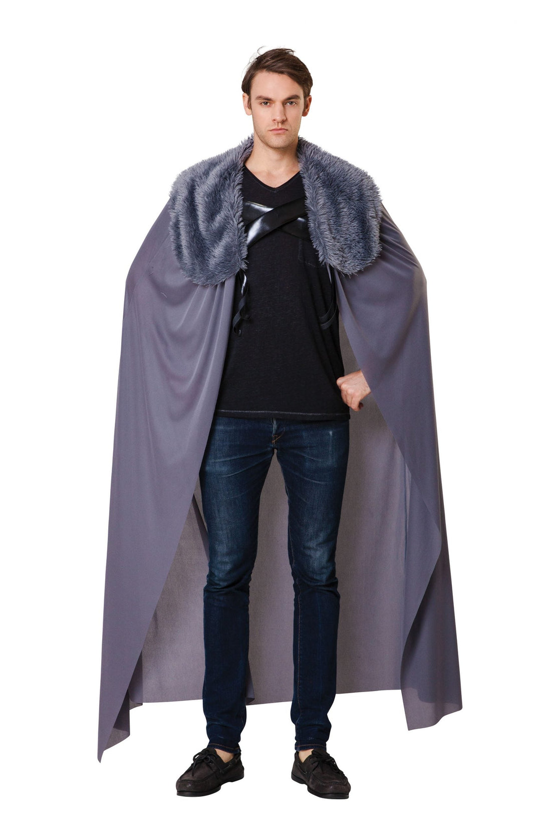 Cape Mens Grey With Fur Collar Adult Costume Male_1