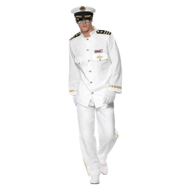 Captain Deluxe Costume Adult White Gold Jacket Trousers Cap Gloves_4