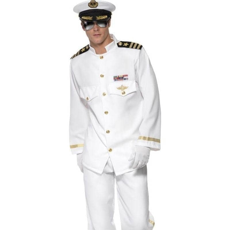 Captain Deluxe Costume Adult White Gold Jacket Trousers Cap Gloves_1