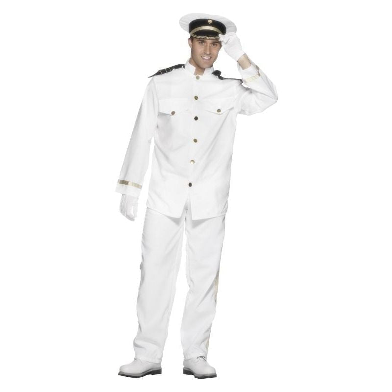 Captain Navy Sailor Costume Adult White Jacket Trousers Cap Gloves Top Gun Officer 1