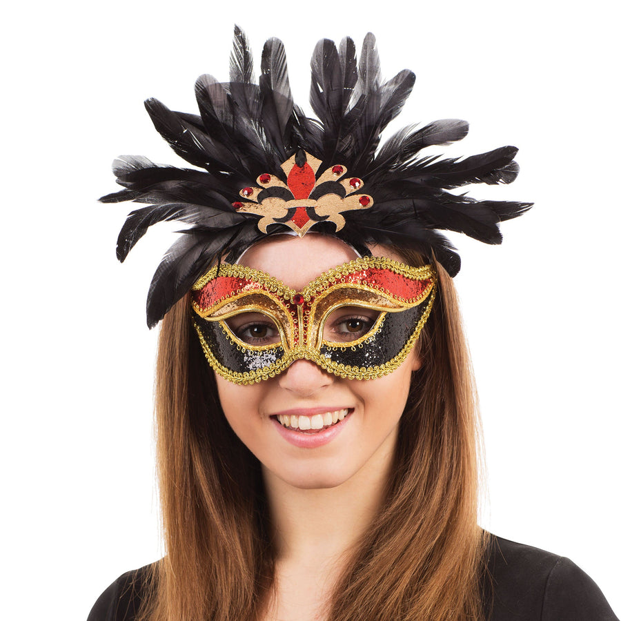 Carnival Red Black Gold+ Feathers G F Eye Masks Unisex_1
