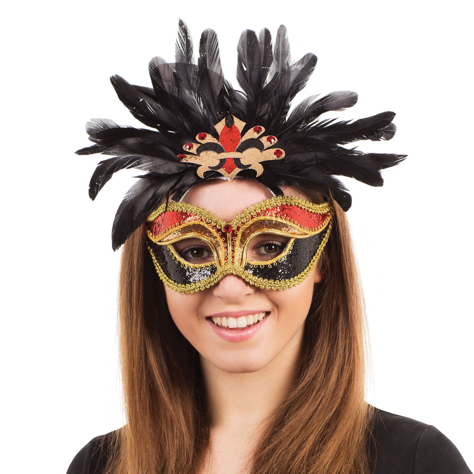 Carnival Red Black Gold+ Feathers G F Eye Masks Unisex 1
