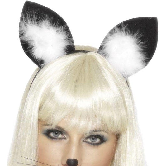 Cat Ears Black with Marabou Trim Headband Adult Costume Accessory 2