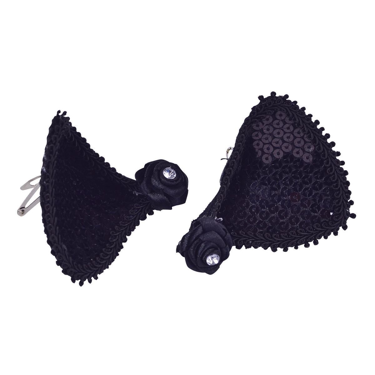 Cat Ears On Hair Clips Black Sequin 2