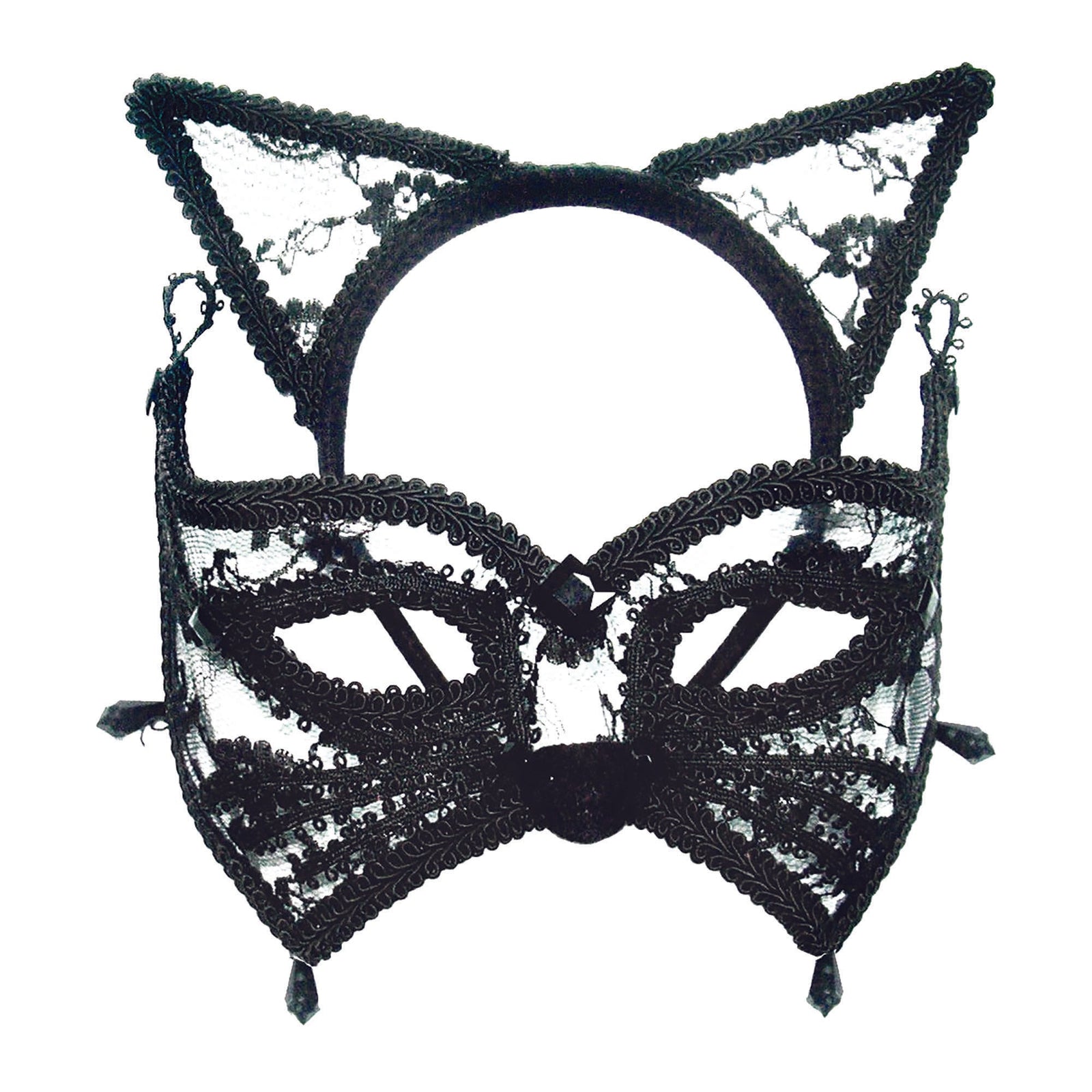Cat Mask with Ears on Headband Gothic Black Lace 1