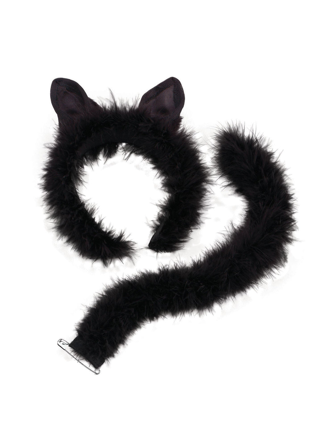 Cat Set Marabou Trim Instant Disguise Black Fluffy Ears and Tail