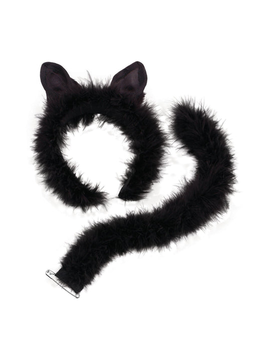 Cat Set Marabou Trim Instant Disguise Black Fluffy Ears and Tail 2