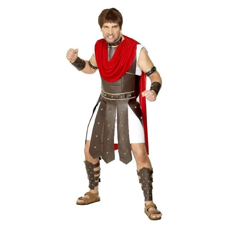 Centurion Costume Adult Brown Red Body Armour Robe Armour Accessories for Legs Arms Wrist and Neck 1