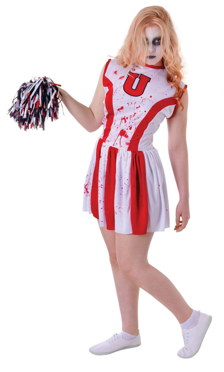Cheerleader Bloody With Pom Teen Costume Female Uk Size 6 10 28" 30" Chest_1