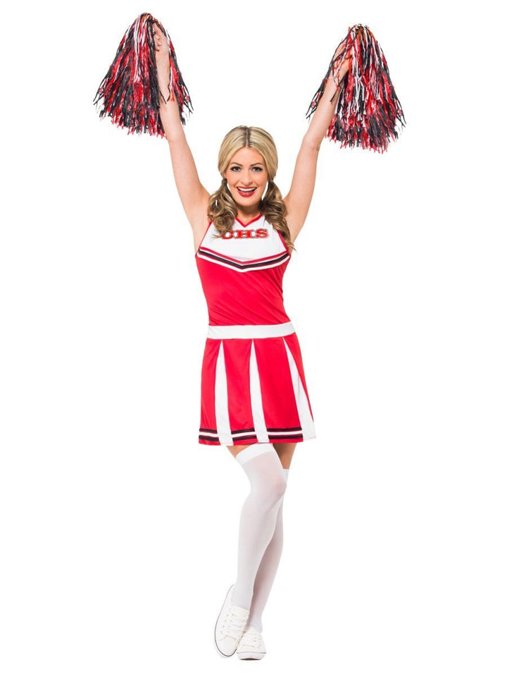 Cheerleader Costume Adult Red Dress Pom Poms_4