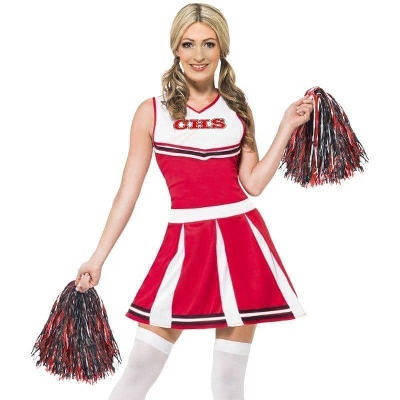Cheerleader Costume Adult Red Dress Pom Poms_1