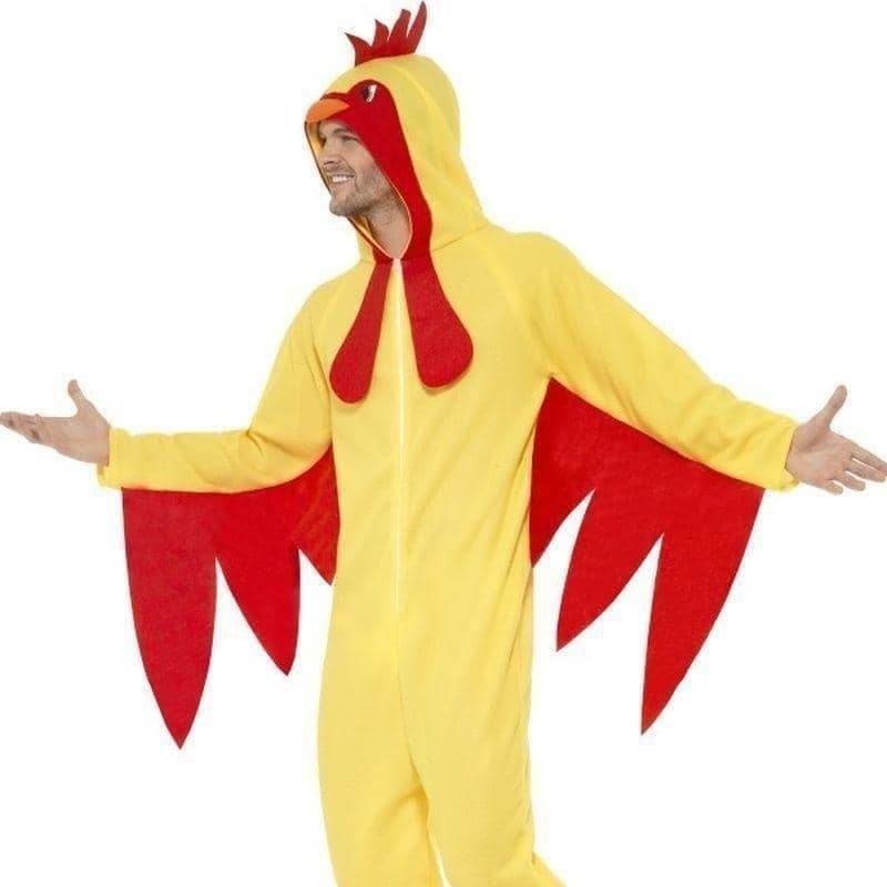 Chicken Costume Adult Yellow Jumpsuit with Red Attachments 3