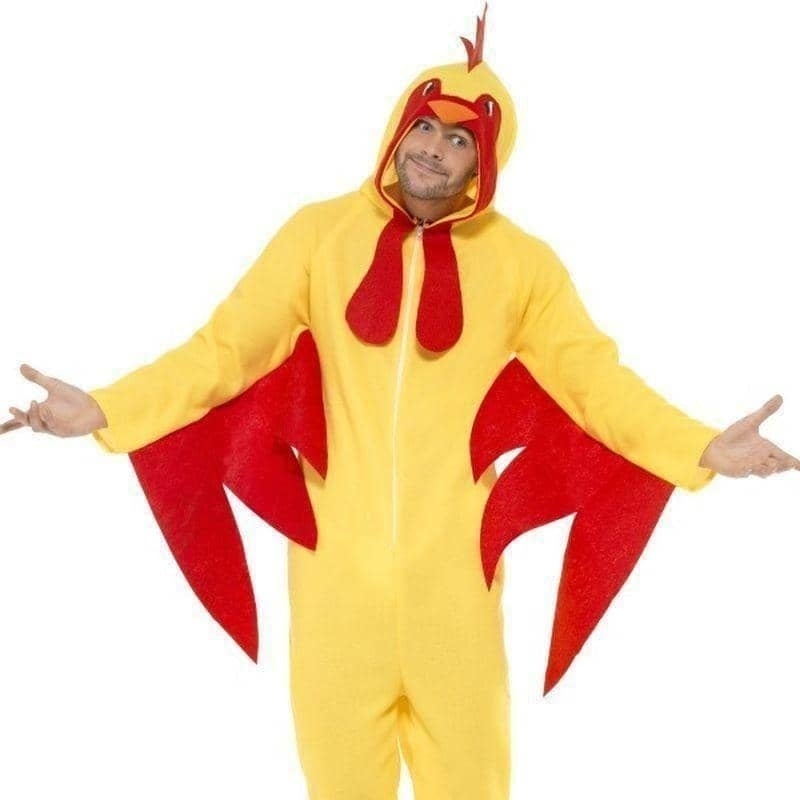 Chicken Costume Adult Yellow Jumpsuit with Red Attachments 1