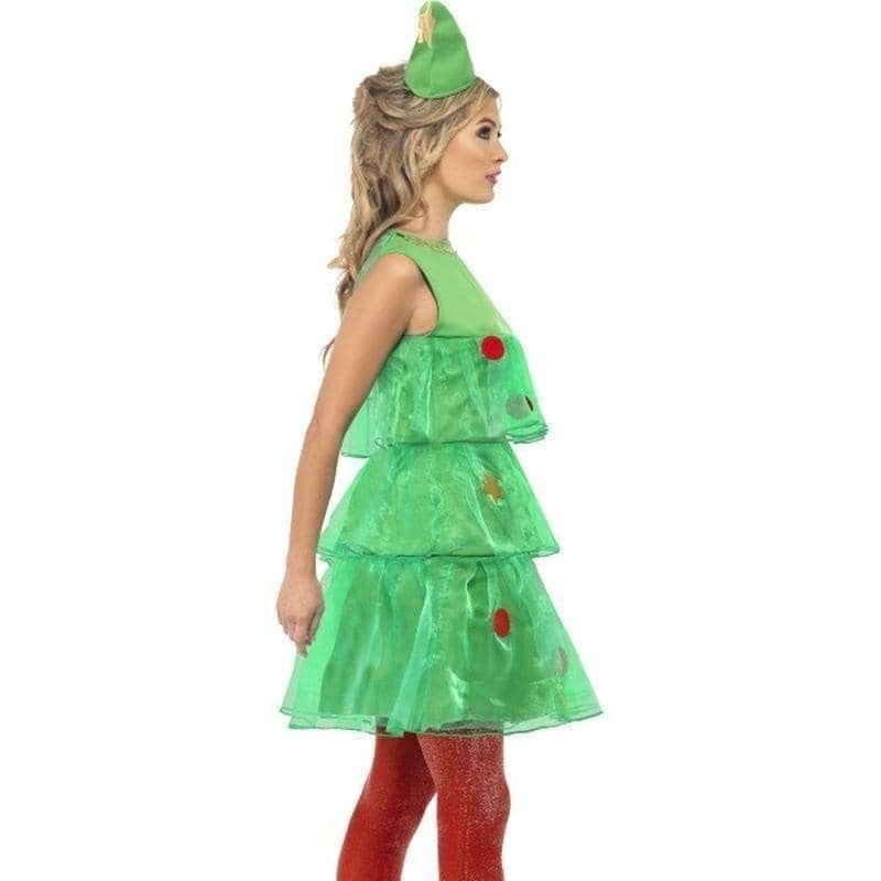 Christmas Tree Costume Adult Green Red Dress Hat_3