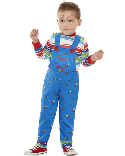 Chucky Costume Toddler Childs Play Blue Overall and Multi Coloured Shirt 4