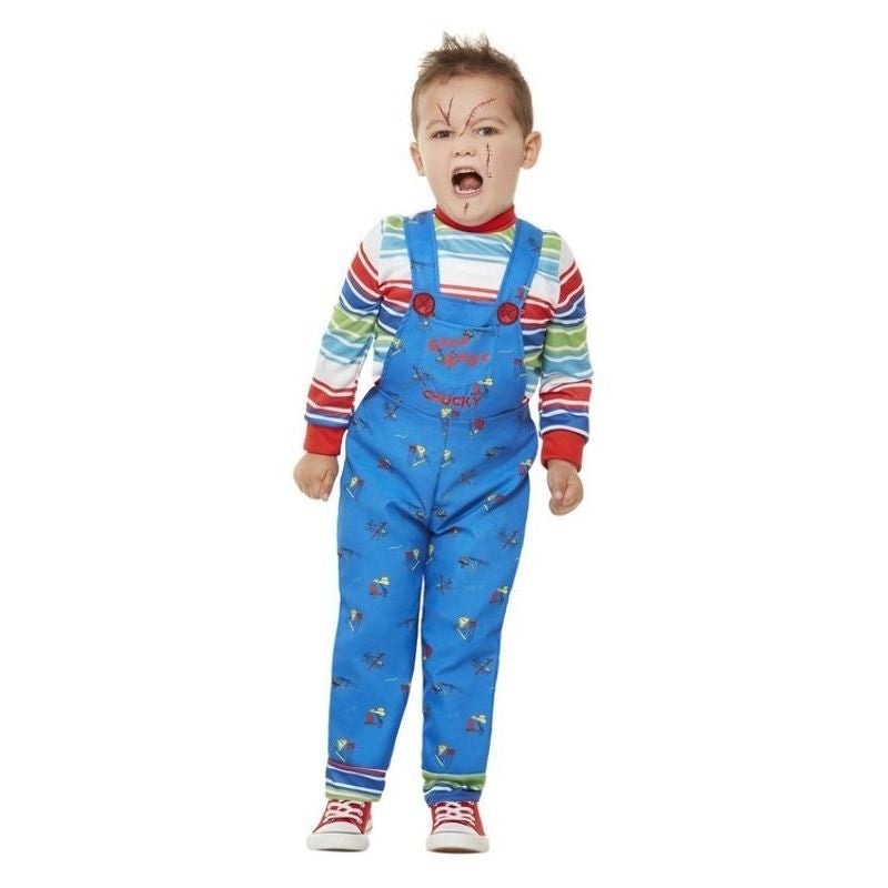 Chucky Costume Toddler Childs Play Blue Overall and Multi Coloured Shirt 1