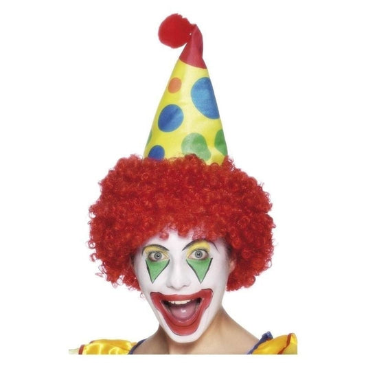 Clown Hat Coloured Foam Fabric with Red Hair and Pom Pom 1