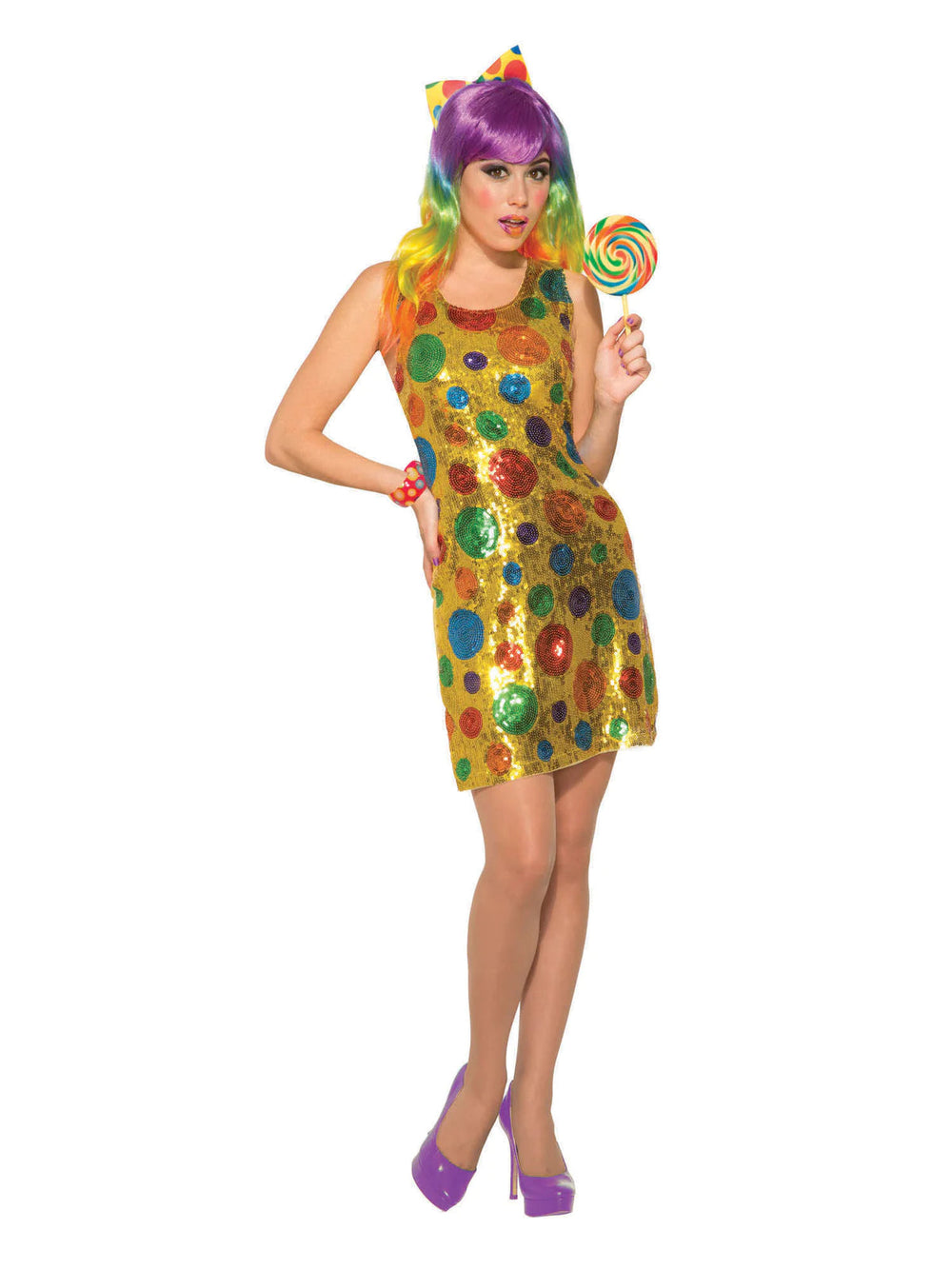 Size Chart Clown Polka Dot Sequin Dress Ladies Costume