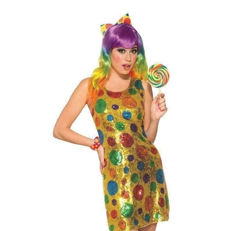 Clown Polka Dot Sequin Dress Ladies Costume 1