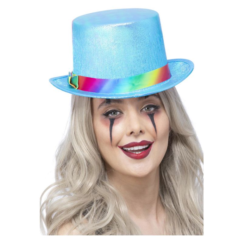Clown Top Hat Pearlised Blue Adult Pink_1 sm-52840