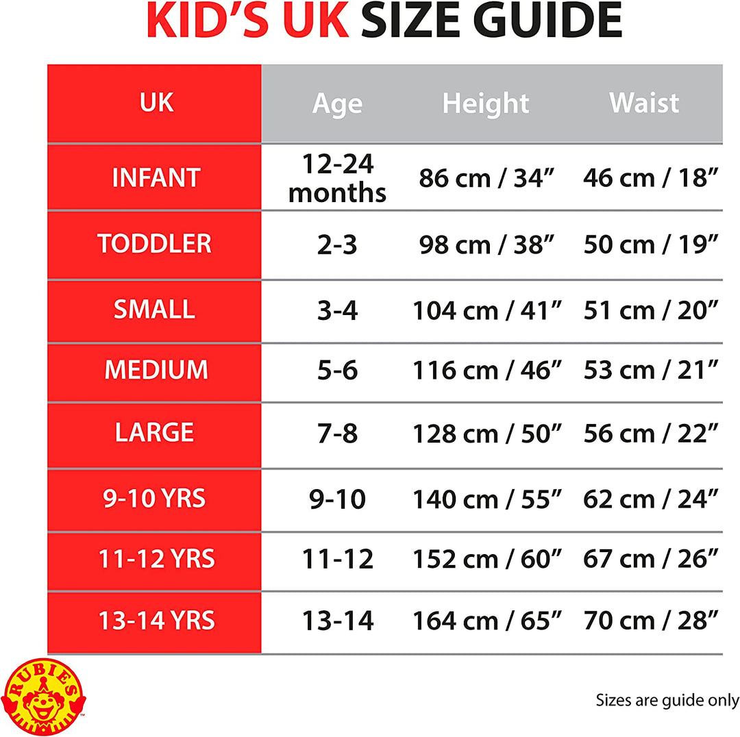 Size Chart CoComelon Girls Dress Costume