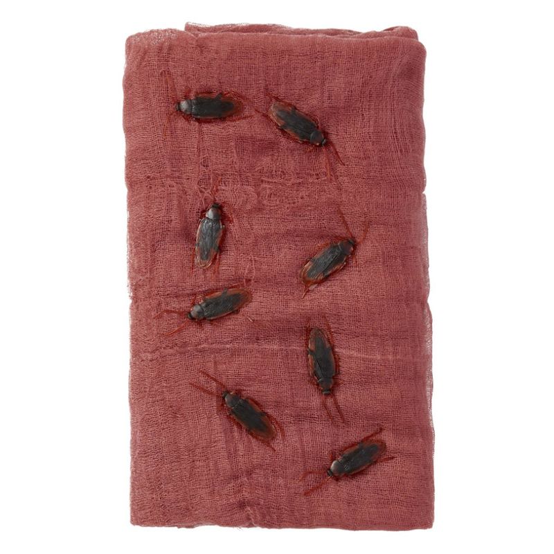 Cockroach Creepy Cloth Kit All Red With Black Bugs  4.5m x 61cm Gauze Halloween Accessory 1