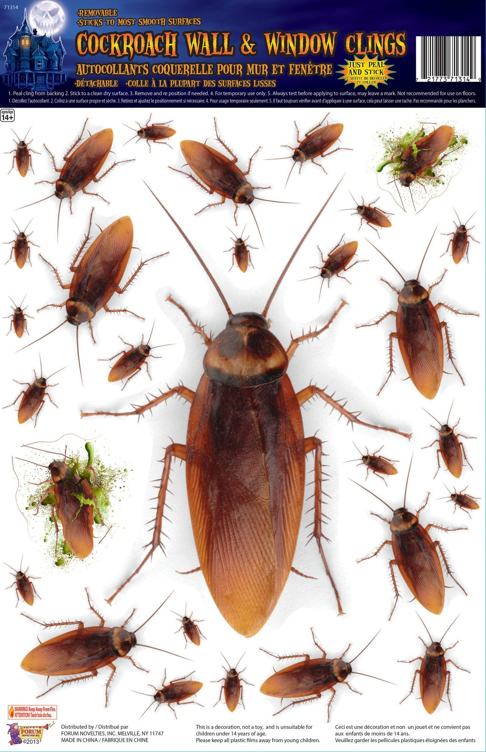 Cockroach Wall & Window Stickers Halloween Items Unisex 1