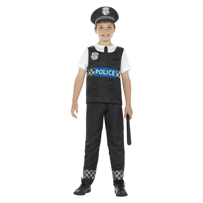 Cop Costume Kids Black White Top Trousers and Hat 1