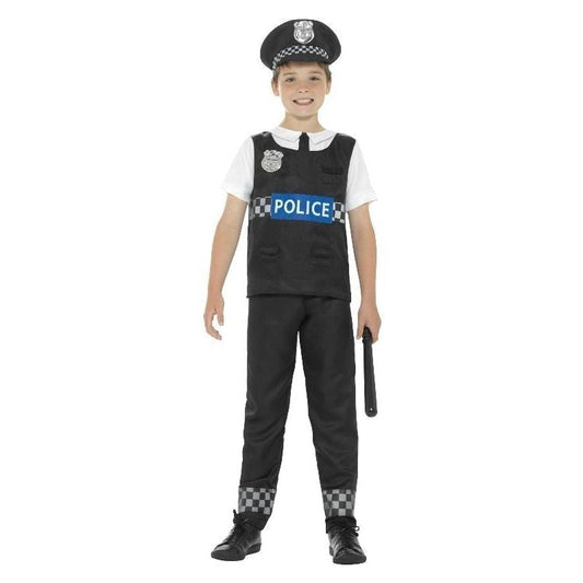 Cop Costume Kids Black White Top Trousers and Hat 1