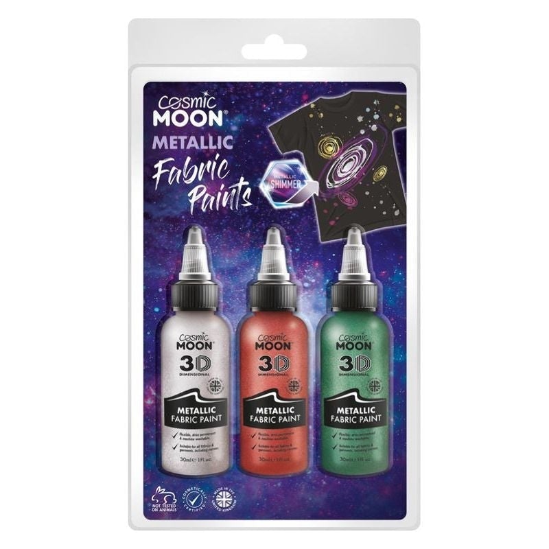 Cosmic Moon Metallic Fabric Paint 3 Pack Colours Clamshell 30ml Costume Make Up_2