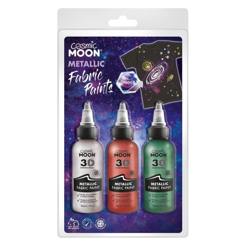 Cosmic Moon Metallic Fabric Paint 3 Pack Colours Clamshell 30ml Costume Make Up 2