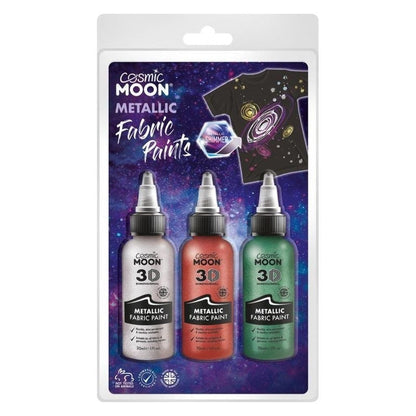 Cosmic Moon Metallic Fabric Paint 3 Pack Colours Clamshell 30ml Costume Make Up 2