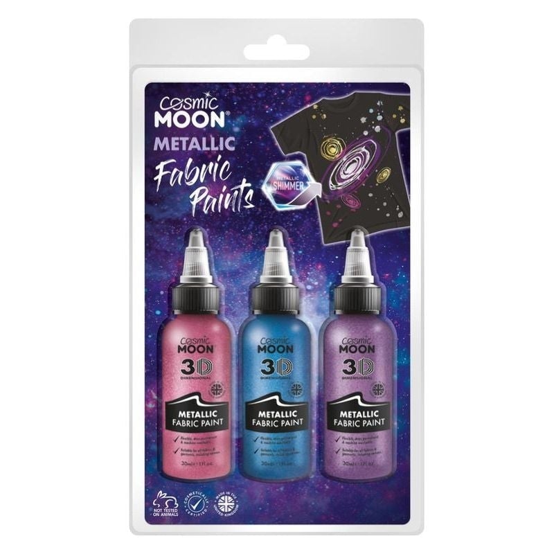 Cosmic Moon Metallic Fabric Paint 3 Pack Colours Clamshell 30ml Costume Make Up_3