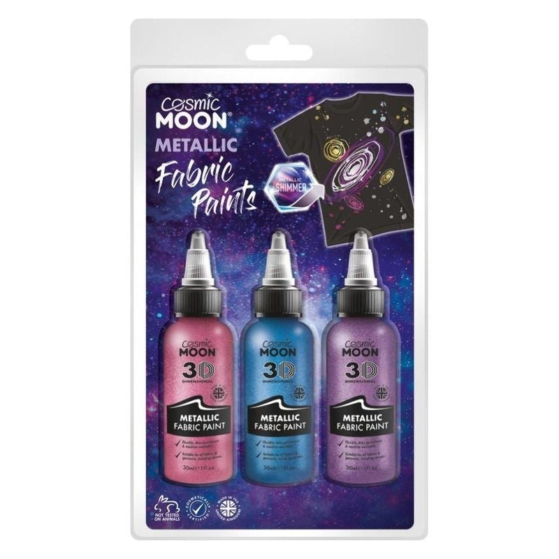 Cosmic Moon Metallic Fabric Paint 3 Pack Colours Clamshell 30ml Costume Make Up 3