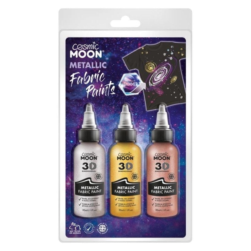 Cosmic Moon Metallic Fabric Paint 3 Pack Colours Clamshell 30ml Costume Make Up 1