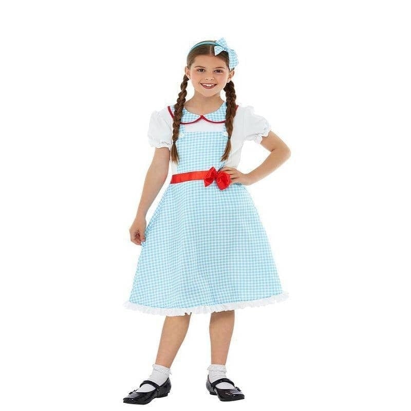 Country Girl Costume Child Blue White Dress and Headband 1