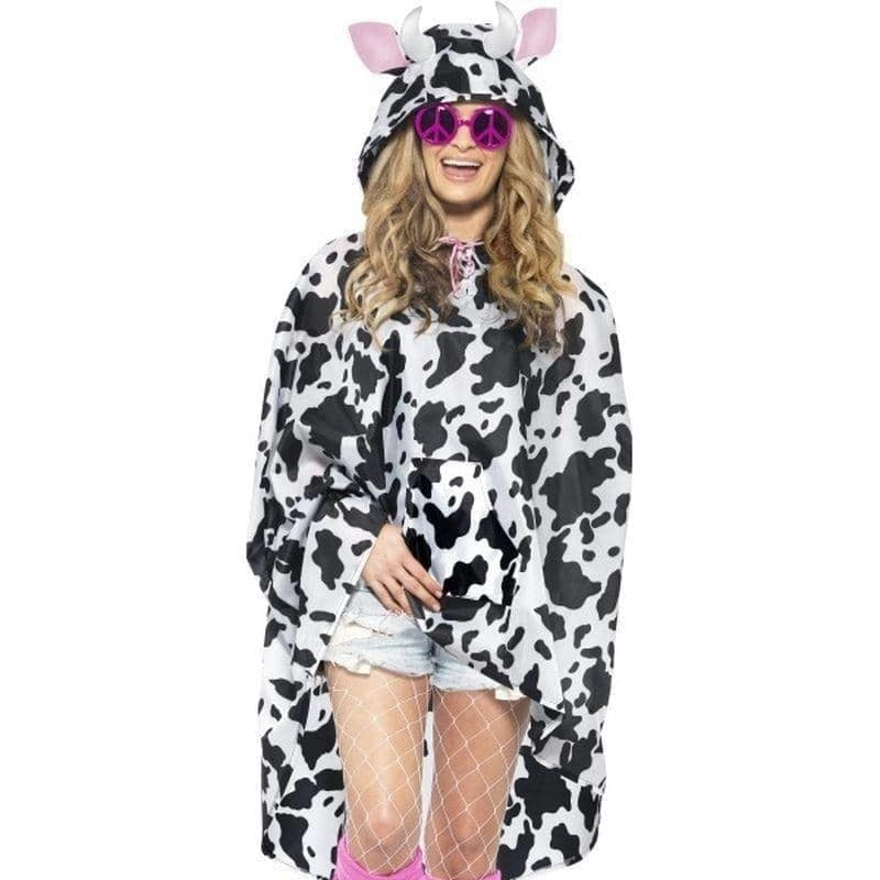 Cow Party Poncho Adult White Black Drawstring Bag 1