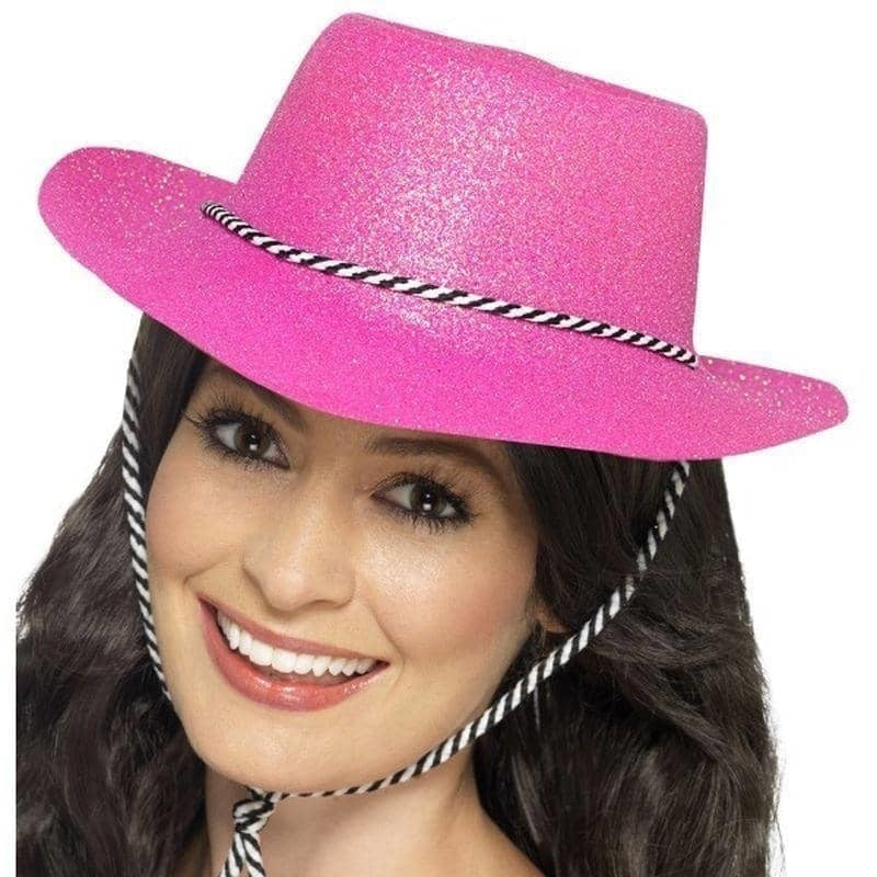 Cowboy Glitter Hat Adult Neon Pink_1