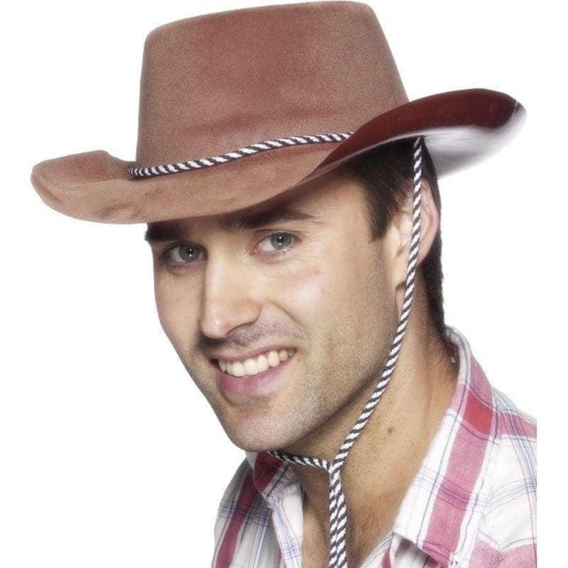 Cowboy Hat Brown Flock Plastic Adult Costume Accessory 2