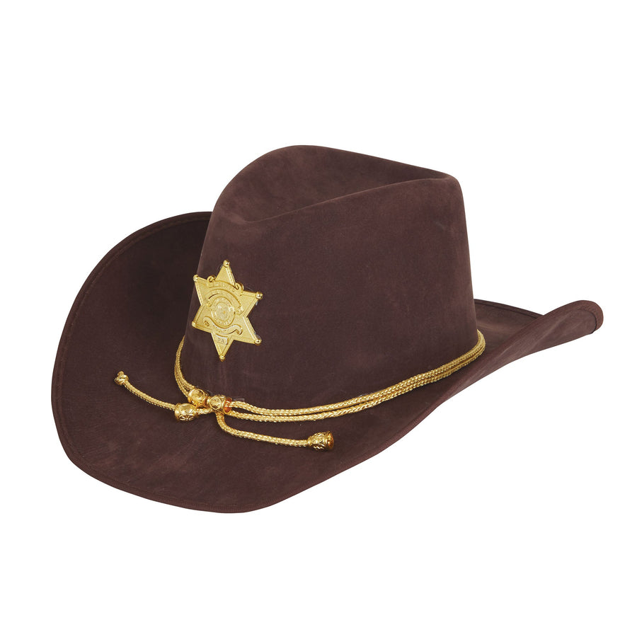 Cowboy Hat Brown With Gold Sheriff Badge_1