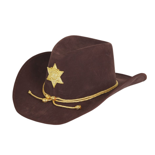 Cowboy Hat Brown With Gold Sheriff Badge 1