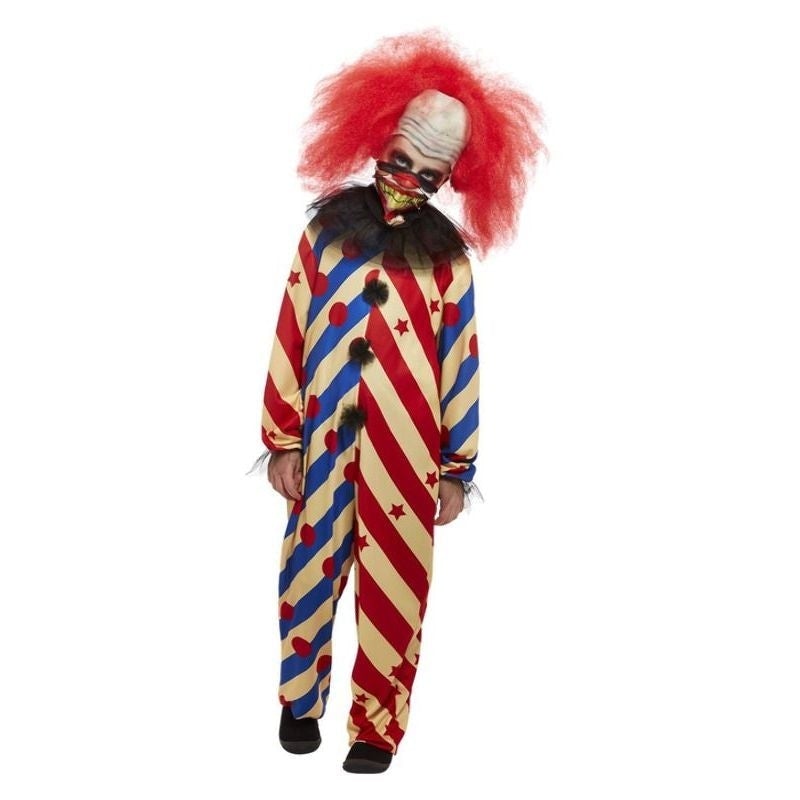 Creepy Clown Kids Costume Striped Jumpsuit_1