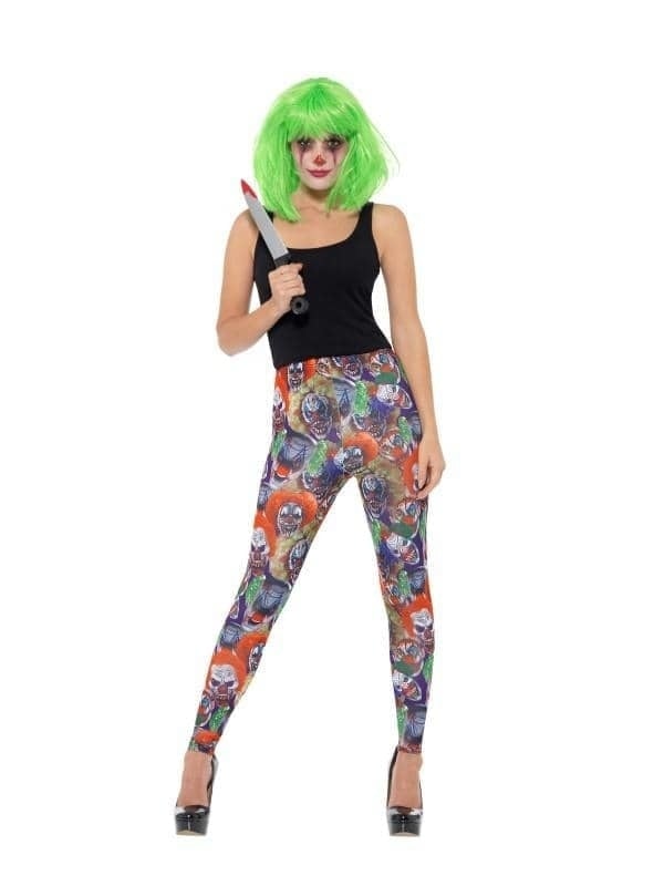 Creepy Clown Adult Multi Coloured Leggings Halloween Costume Accessory 1