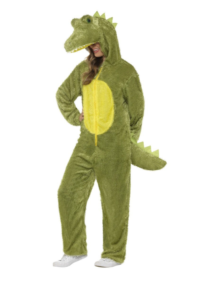 Crocodile Costume Adult Green Furry Jumpsuit with Hood 6