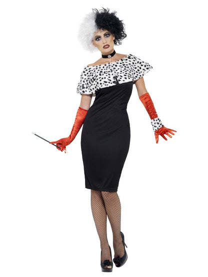 Cruella Devile Costume Evil Madame Ladies Black Dress 3