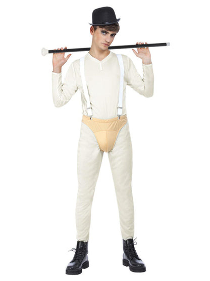 Cult Classic Clockwork Orange Costume Mens White Bodysuit Pants Braces and Hat 2