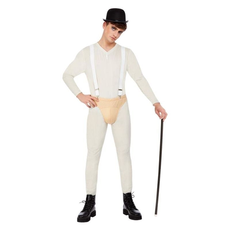 Cult Classic Clockwork Orange Costume Mens White Bodysuit Pants Braces and Hat 1