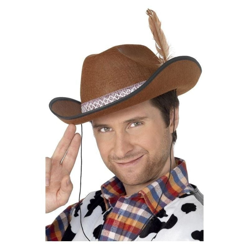 Dallas Hat Brown Felt with Feather Adult Cowboy Costume Accessory 1