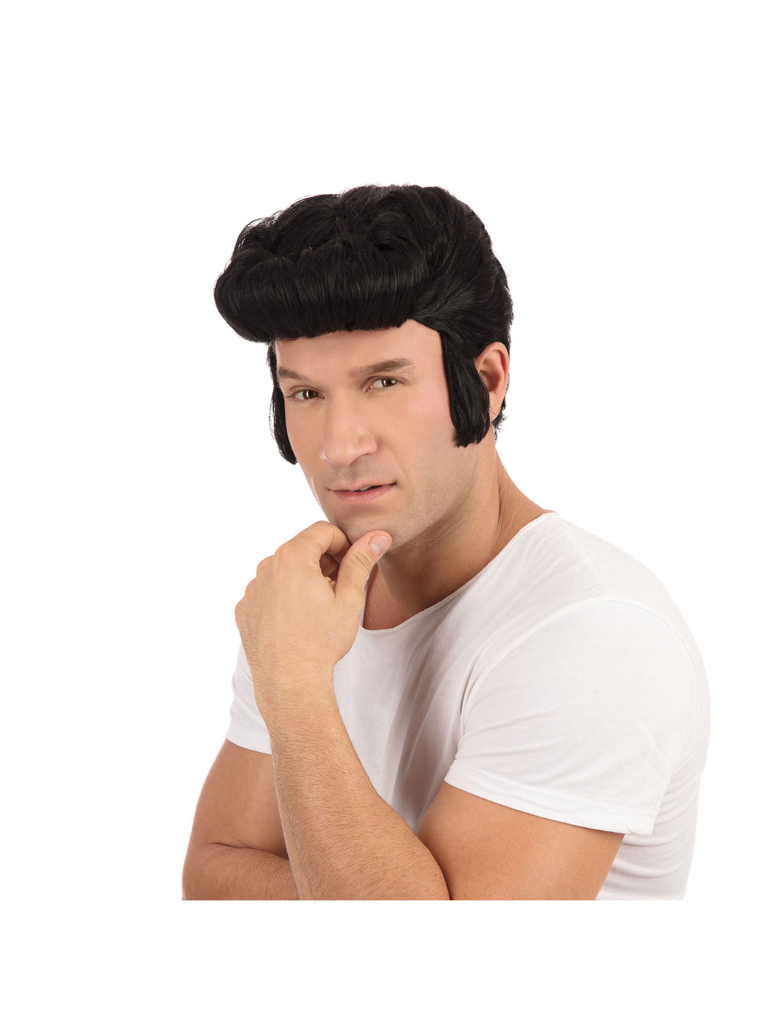 Danny Zuko Greaser Wig Slicked Black 1950s Rock (Bagged) 1